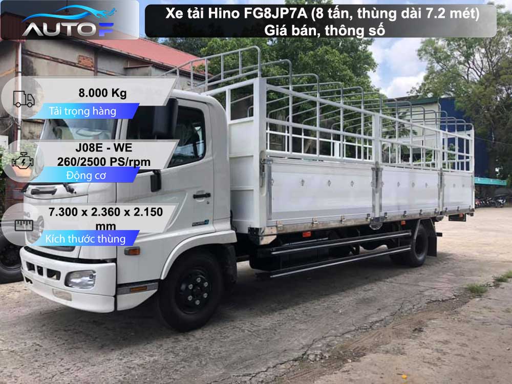 Xe tải Hino FG8JP7A (8 tấn, thùng dài 7.2 mét): Giá bán, thông số